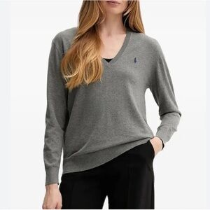 Vintage Ralph Lauren Sport Women Knit Sweater Preppy colored logo Merino wool S
